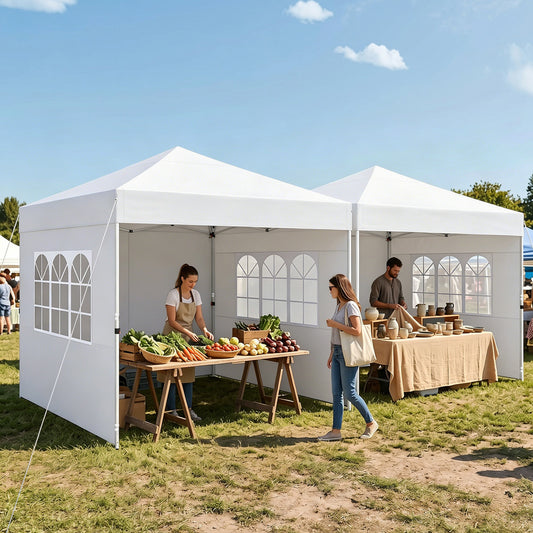 3 x 3 m Pop Up Canopy with 4 Sidewalls and Adjustable Height-White