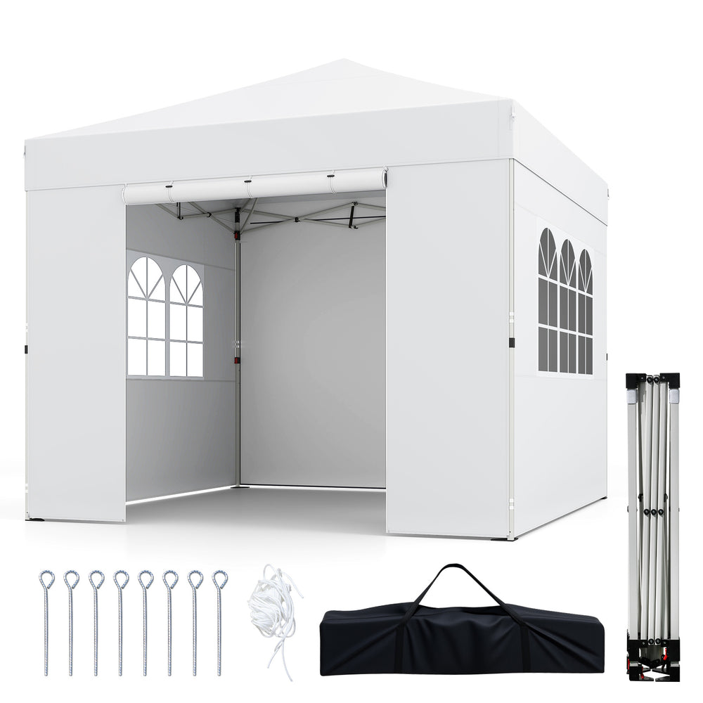 3 x 3 m Pop Up Canopy with 4 Sidewalls and Adjustable Height-White