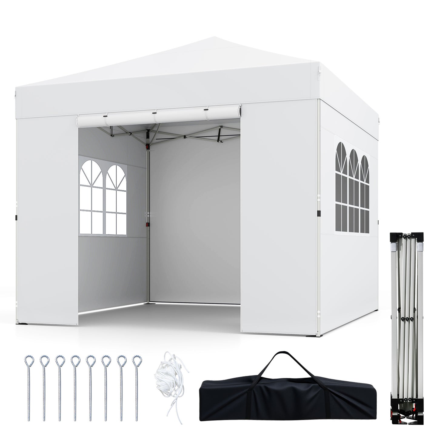3 x 3 m Pop Up Canopy with 4 Sidewalls and Adjustable Height-White