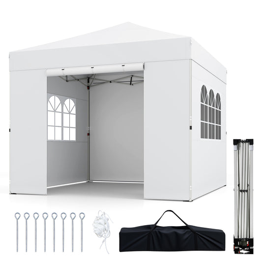 3 x 3 m Pop Up Canopy with 4 Sidewalls and Adjustable Height-White