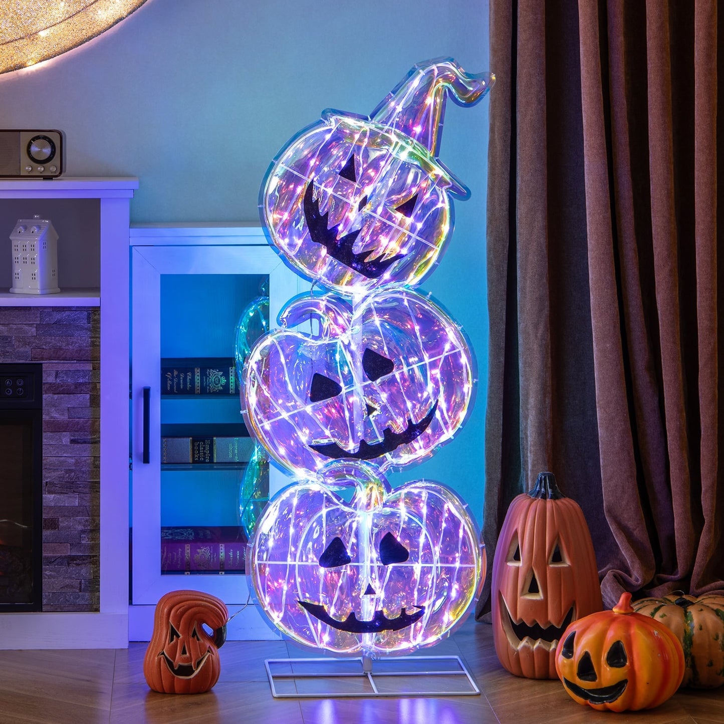 3.4 Ft  Light up Stacked Pumpkins Halloween Decorations for Porch and Party