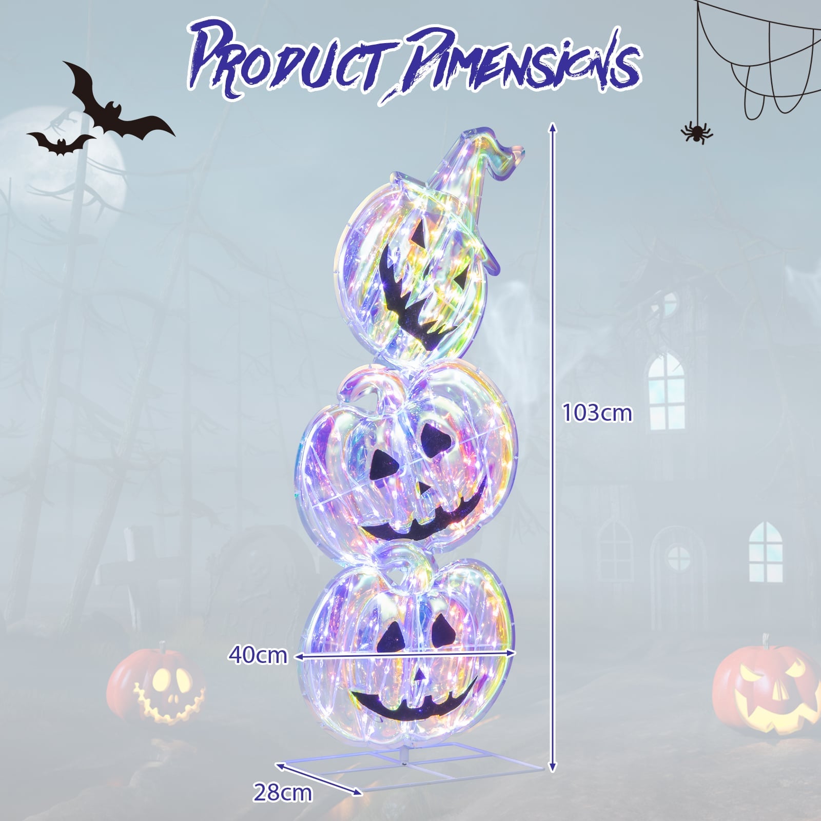 3.4 Ft  Light up Stacked Pumpkins Halloween Decorations for Porch and Party