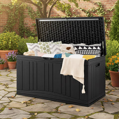 300 L Patio HDPE Storage Container with Gas Struts and Lockable Lid-Black