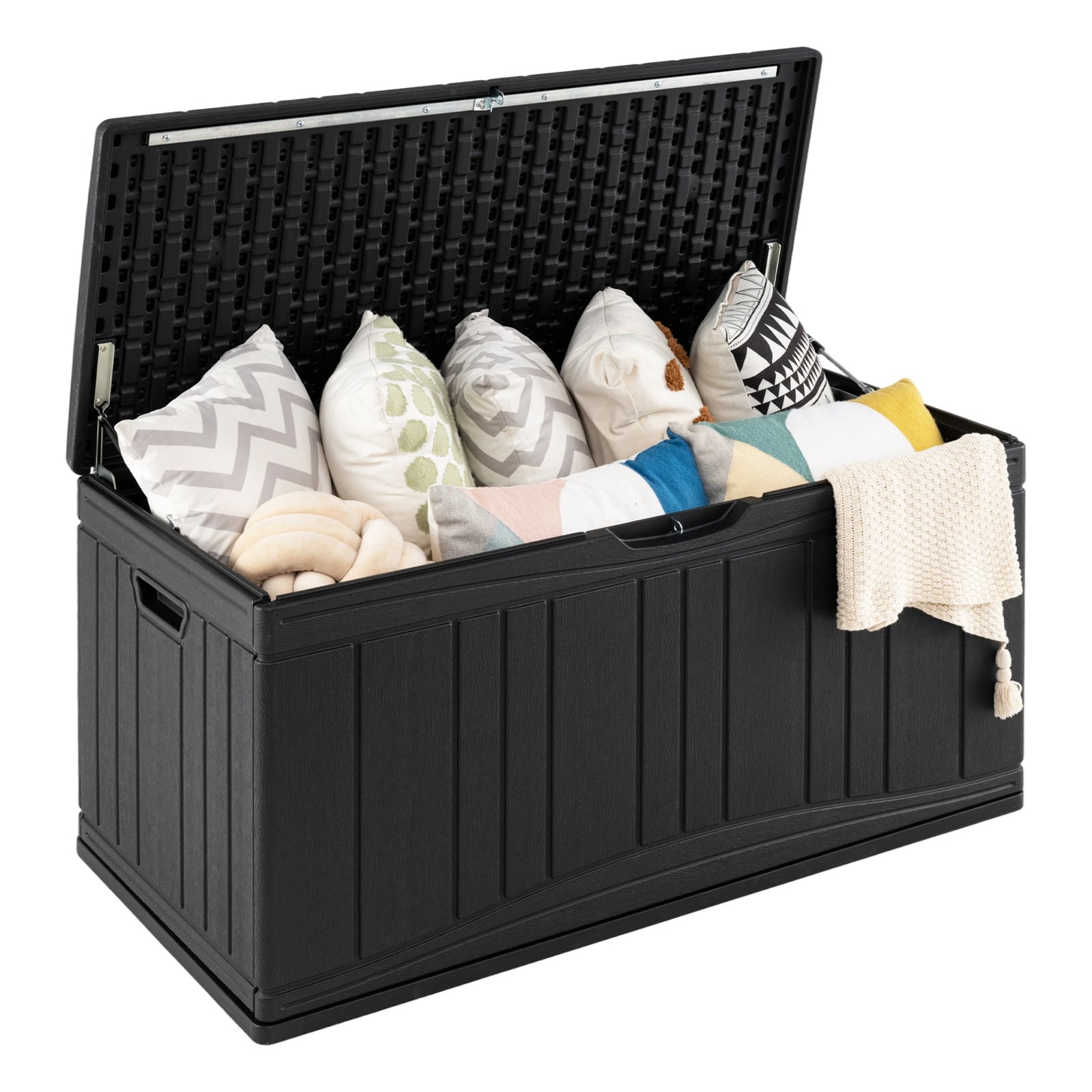 300 L Patio HDPE Storage Container with Gas Struts and Lockable Lid-Black