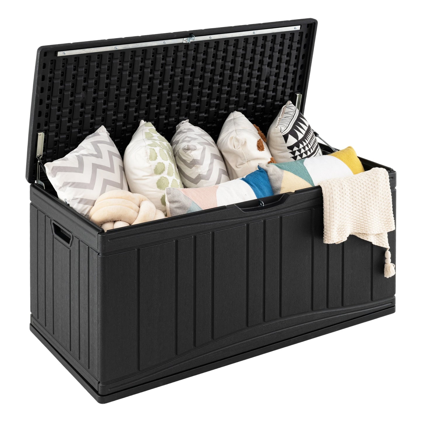 300 L Patio HDPE Storage Container with Gas Struts and Lockable Lid-Black
