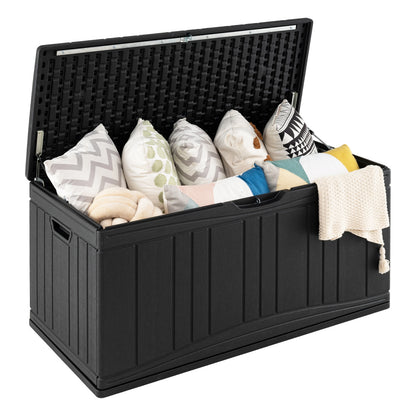 300 L Patio HDPE Storage Container with Gas Struts and Lockable Lid-Black