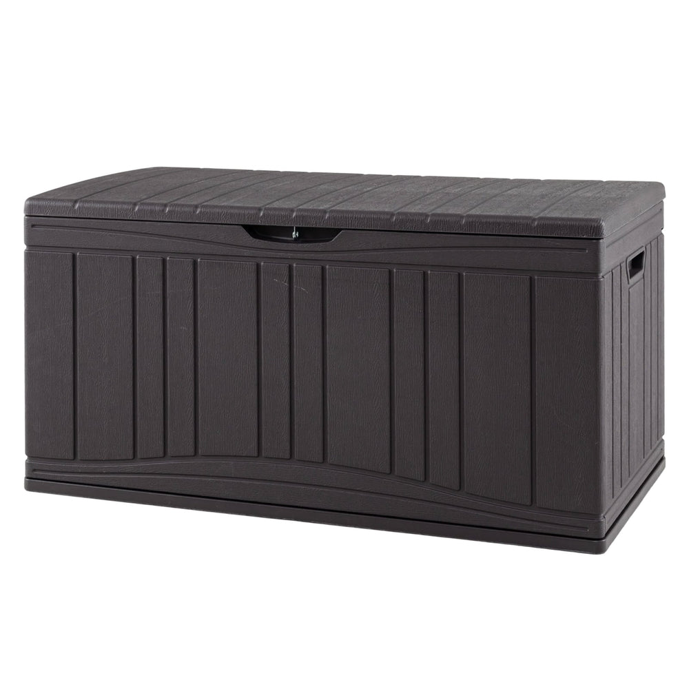 300 L Patio HDPE Storage Container with Gas Struts and Lockable Lid-Brown
