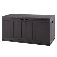 300 L Patio HDPE Storage Container with Gas Struts and Lockable Lid-Brown