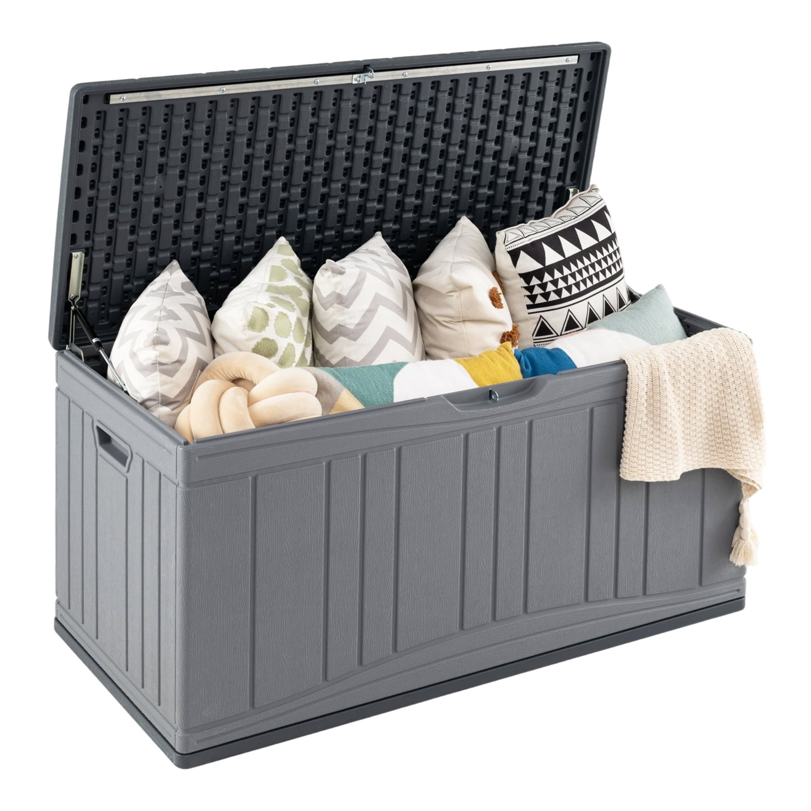 300 L Patio HDPE Storage Container with Gas Struts and Lockable Lid-Grey