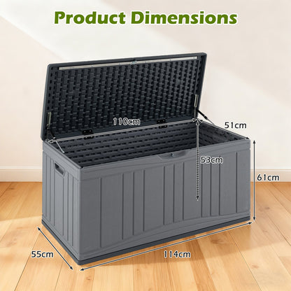 300 L Patio HDPE Storage Container with Gas Struts and Lockable Lid-Grey