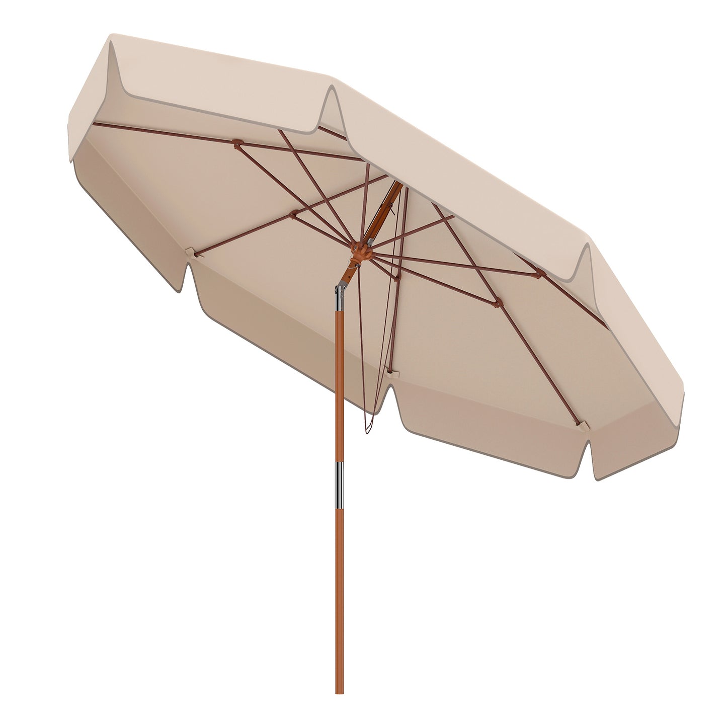 300 cm Scalloped Patio Umbrella Market Table Umbrella with Push Button Tilt-Beige
