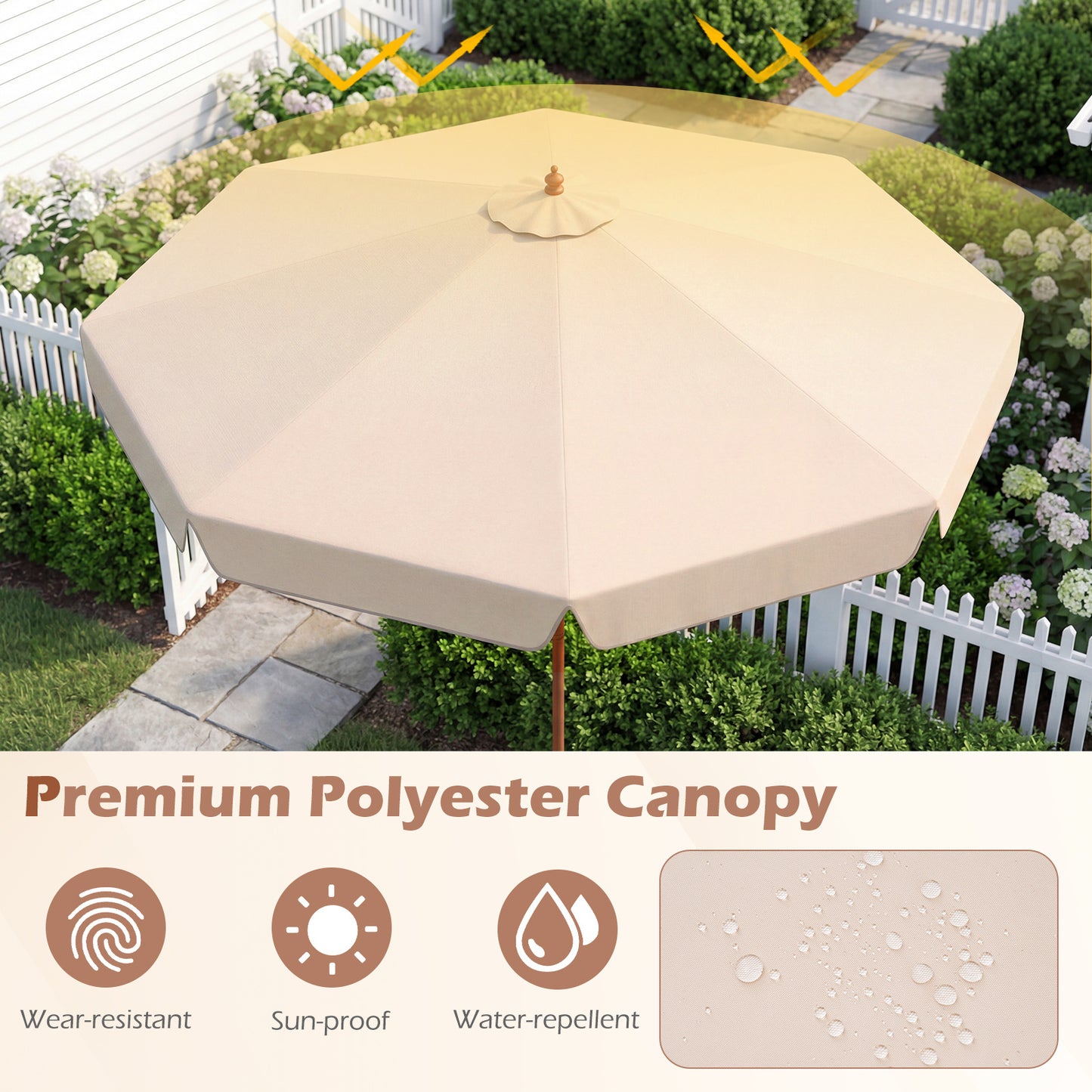 300 cm Scalloped Patio Umbrella Market Table Umbrella with Push Button Tilt-Beige