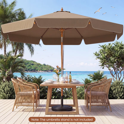 300 cm Scalloped Patio Umbrella Market Table Umbrella with Push Button Tilt-Coffee