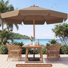 300 cm Scalloped Patio Umbrella Market Table Umbrella with Push Button Tilt-Coffee