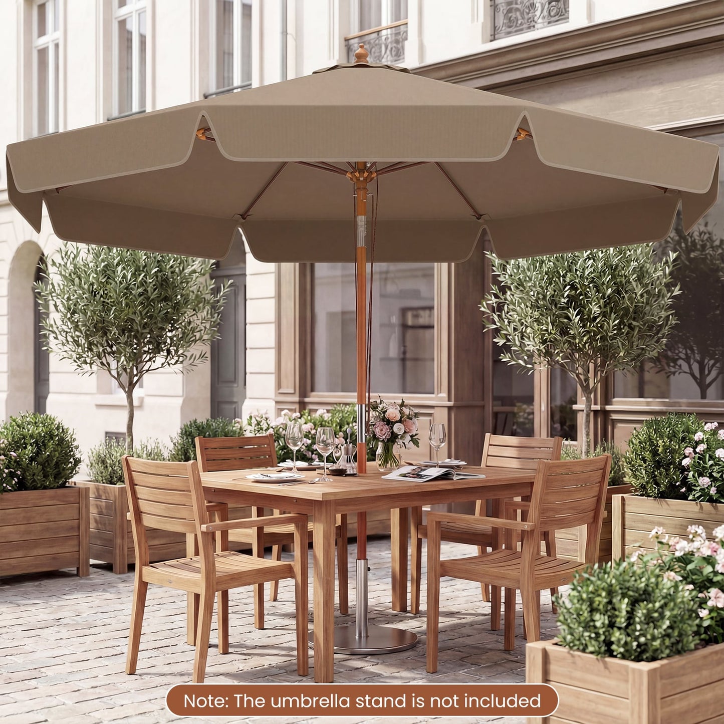 300 cm Scalloped Patio Umbrella Market Table Umbrella with Push Button Tilt-Coffee