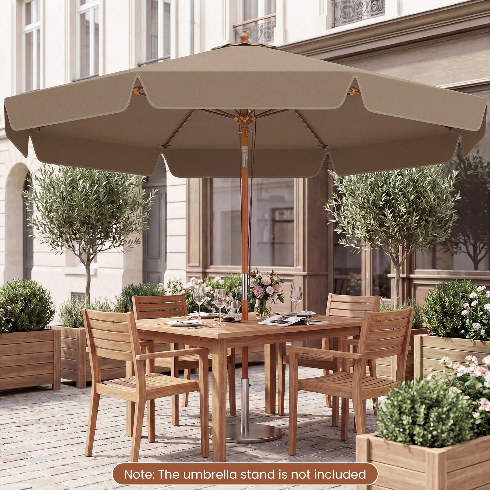 300 cm Scalloped Patio Umbrella Market Table Umbrella with Push Button Tilt-Coffee
