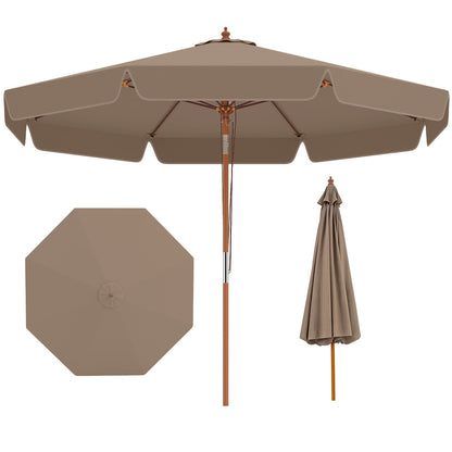 300 cm Scalloped Patio Umbrella Market Table Umbrella with Push Button Tilt-Coffee