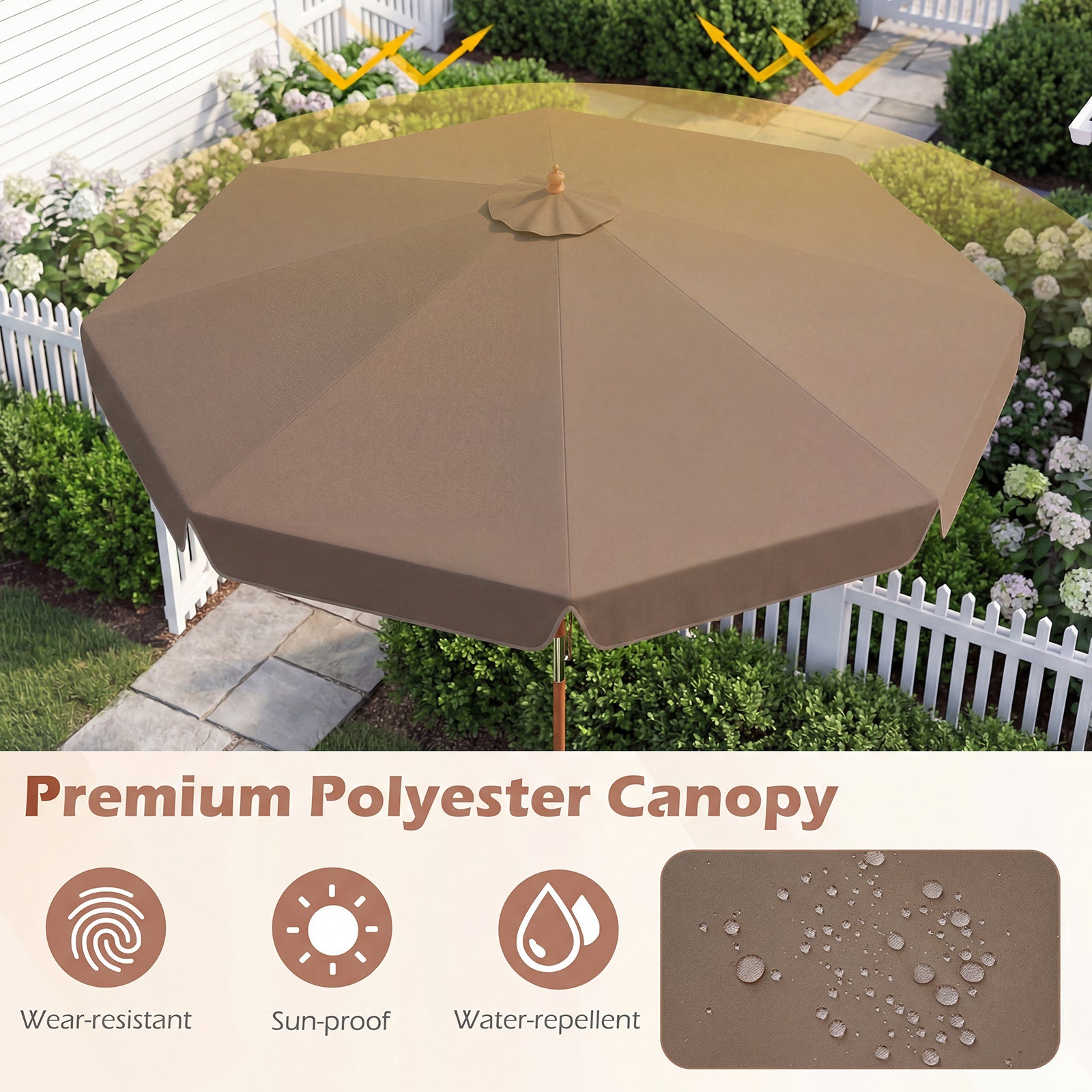 300 cm Scalloped Patio Umbrella Market Table Umbrella with Push Button Tilt-Coffee