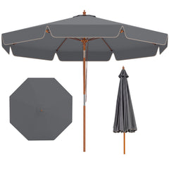 300 cm Scalloped Patio Umbrella Market Table Umbrella with Push Button Tilt-Grey