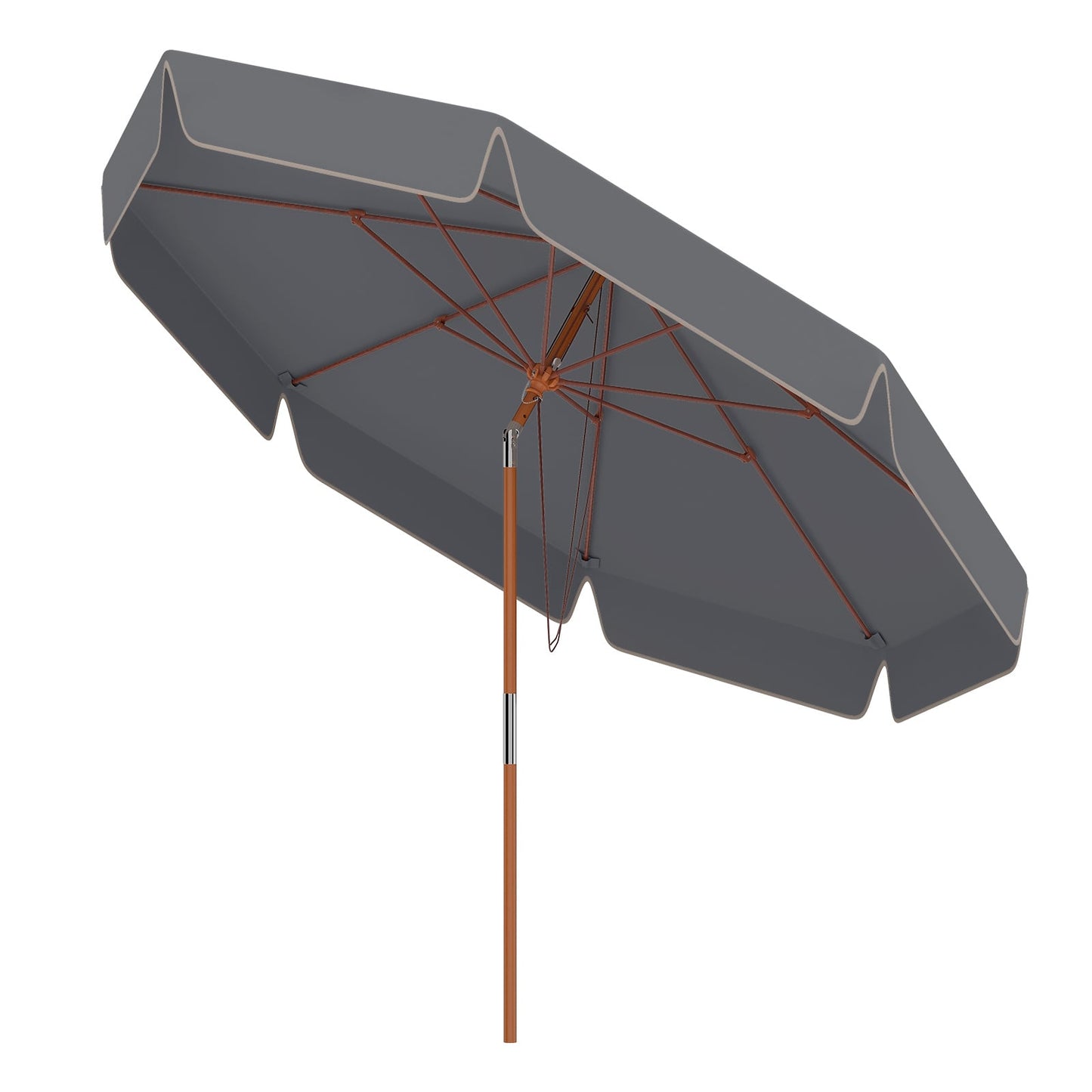 300 cm Scalloped Patio Umbrella Market Table Umbrella with Push Button Tilt-Grey
