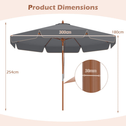 300 cm Scalloped Patio Umbrella Market Table Umbrella with Push Button Tilt-Grey