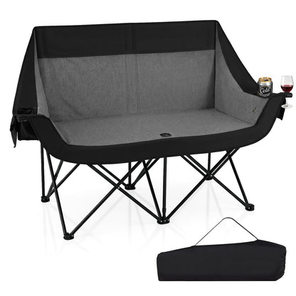 300 kg Heavy Duty Heated Double Camping Chair with 4 Heating Zones and 3 Heat Levels-Black