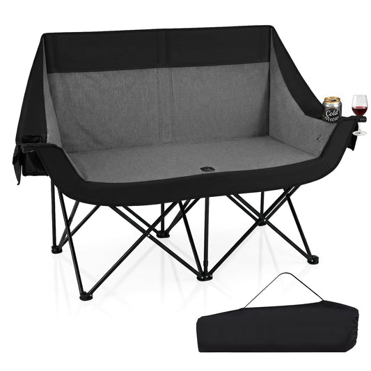 300 kg Heavy Duty Heated Double Camping Chair with 4 Heating Zones and 3 Heat Levels-Black