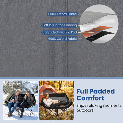 300 kg Heavy Duty Heated Double Camping Chair with 4 Heating Zones and 3 Heat Levels-Black
