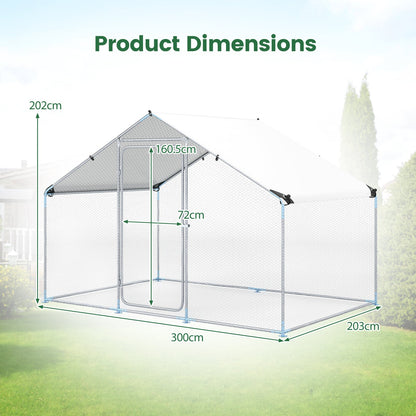 300 x 203 x 202 CM Walk-in Chicken Run with Waterproof Cover for Backyard