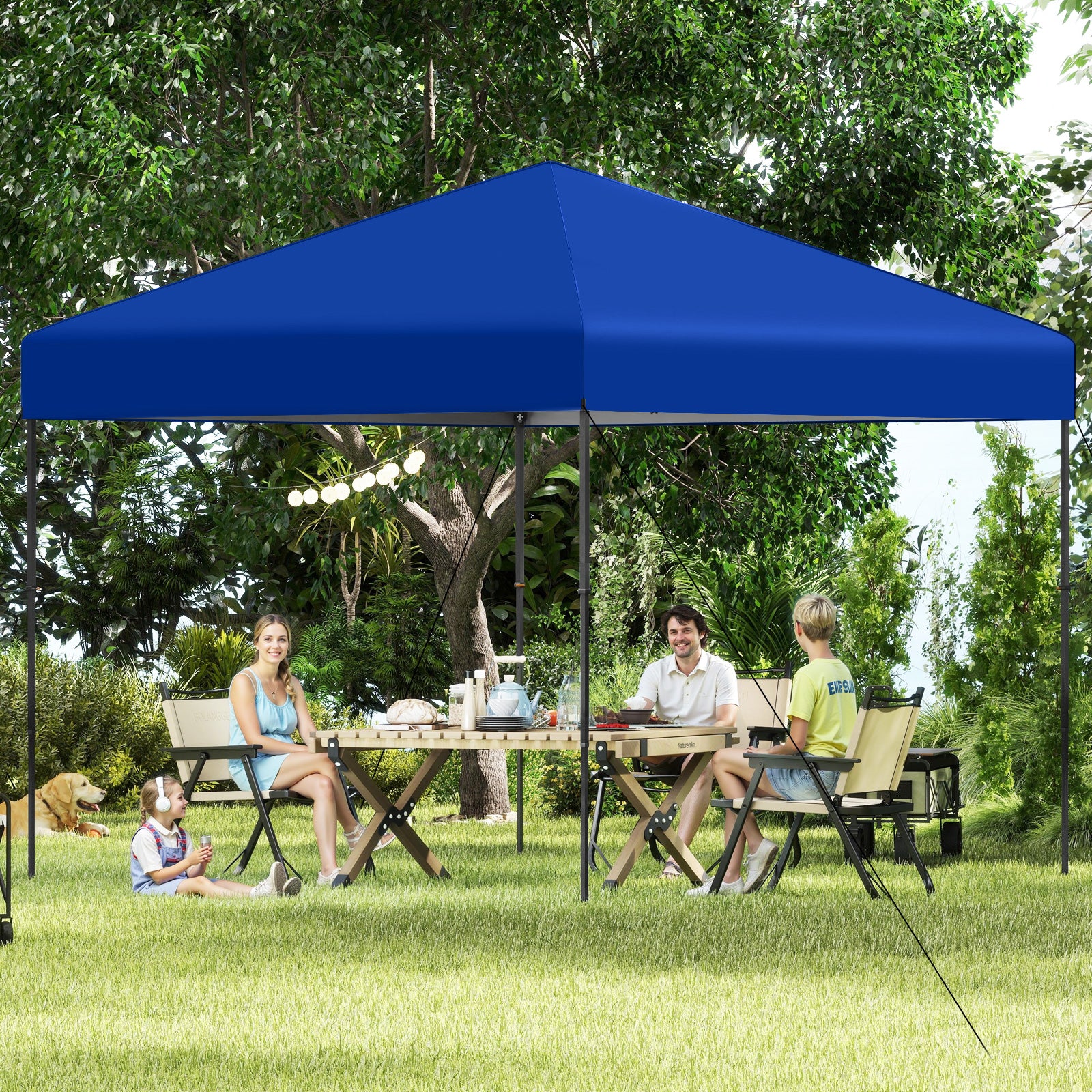 300 x 295 cm Pop up Canopy Tent with Portable Carrying Bag and Wind Ropes-Blue