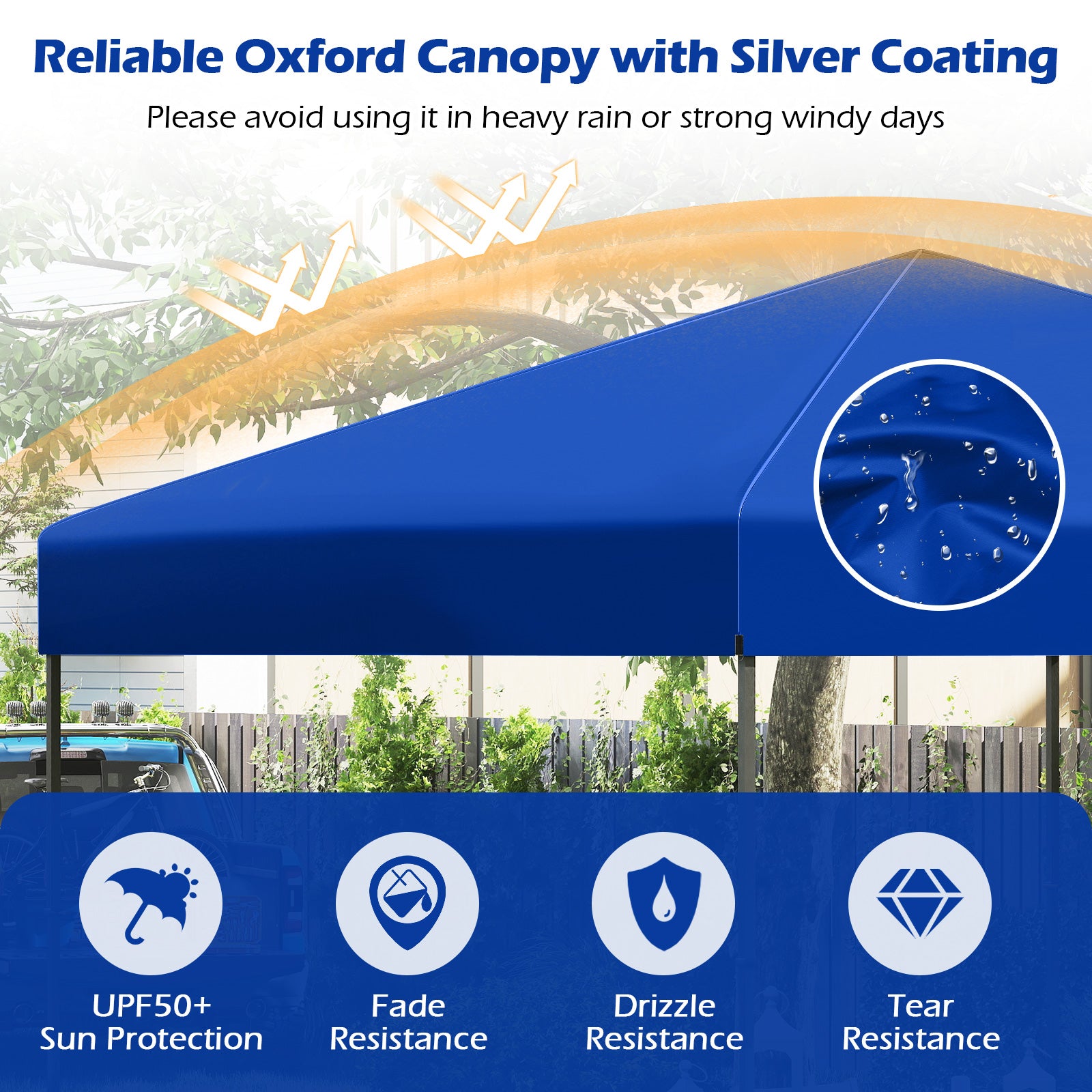 300 x 295 cm Pop up Canopy Tent with Portable Carrying Bag and Wind Ropes-Blue