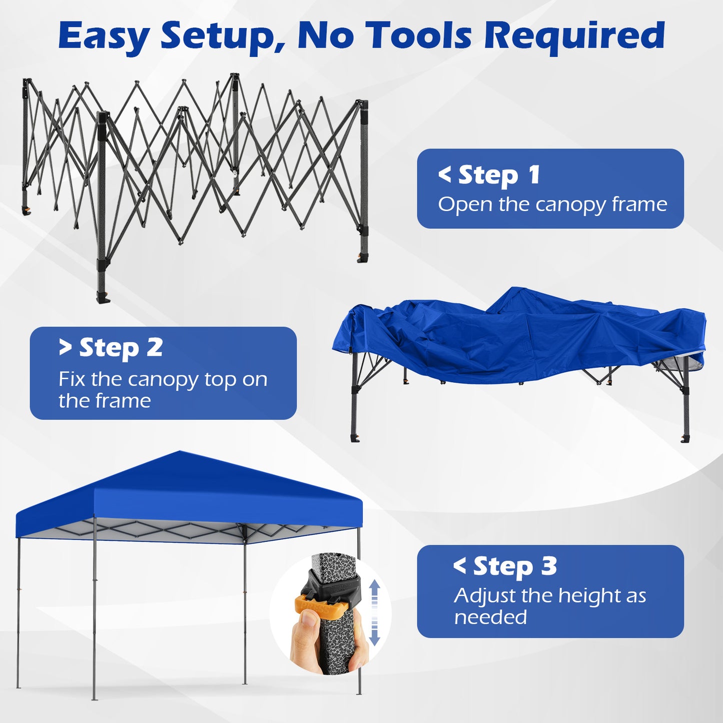 300 x 295 cm Pop up Canopy Tent with Portable Carrying Bag and Wind Ropes-Blue