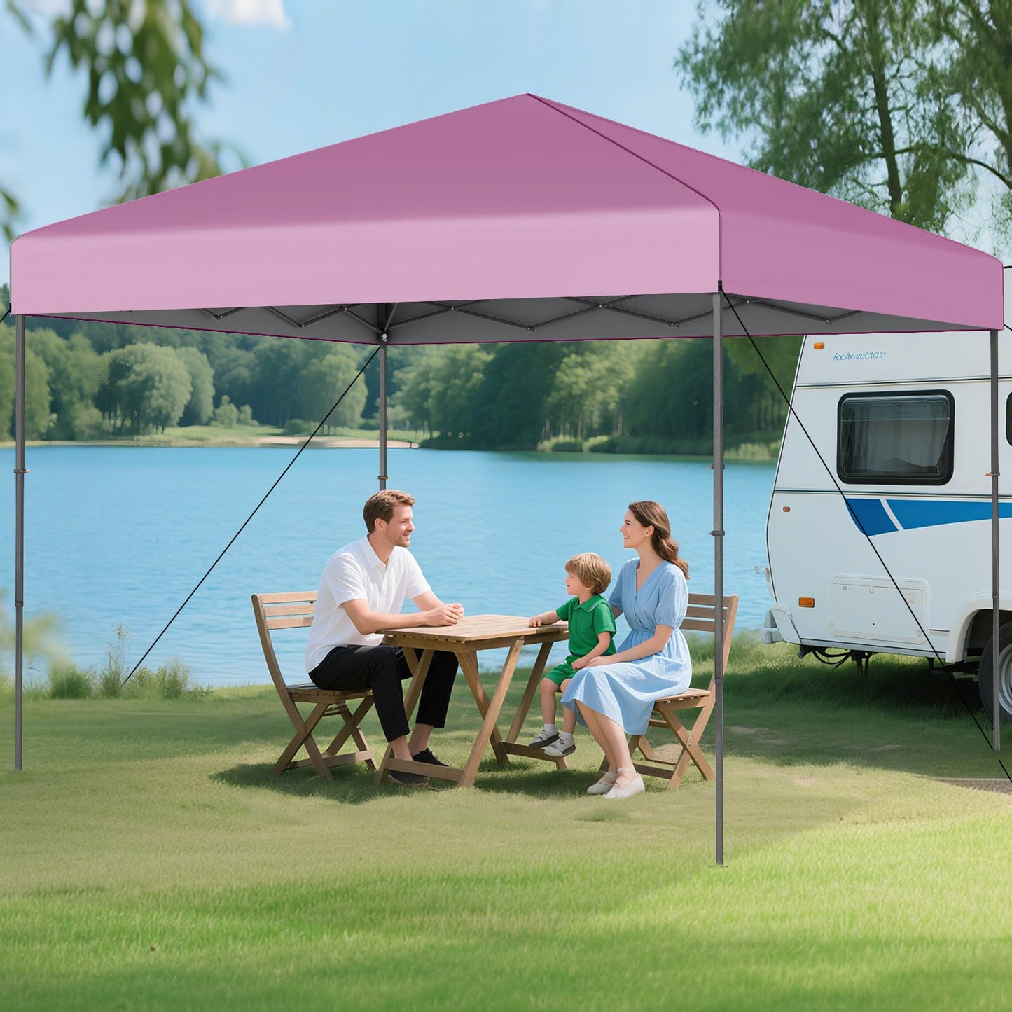 300 x 295 cm Pop up Canopy Tent with Portable Carrying Bag and Wind Ropes-Pink