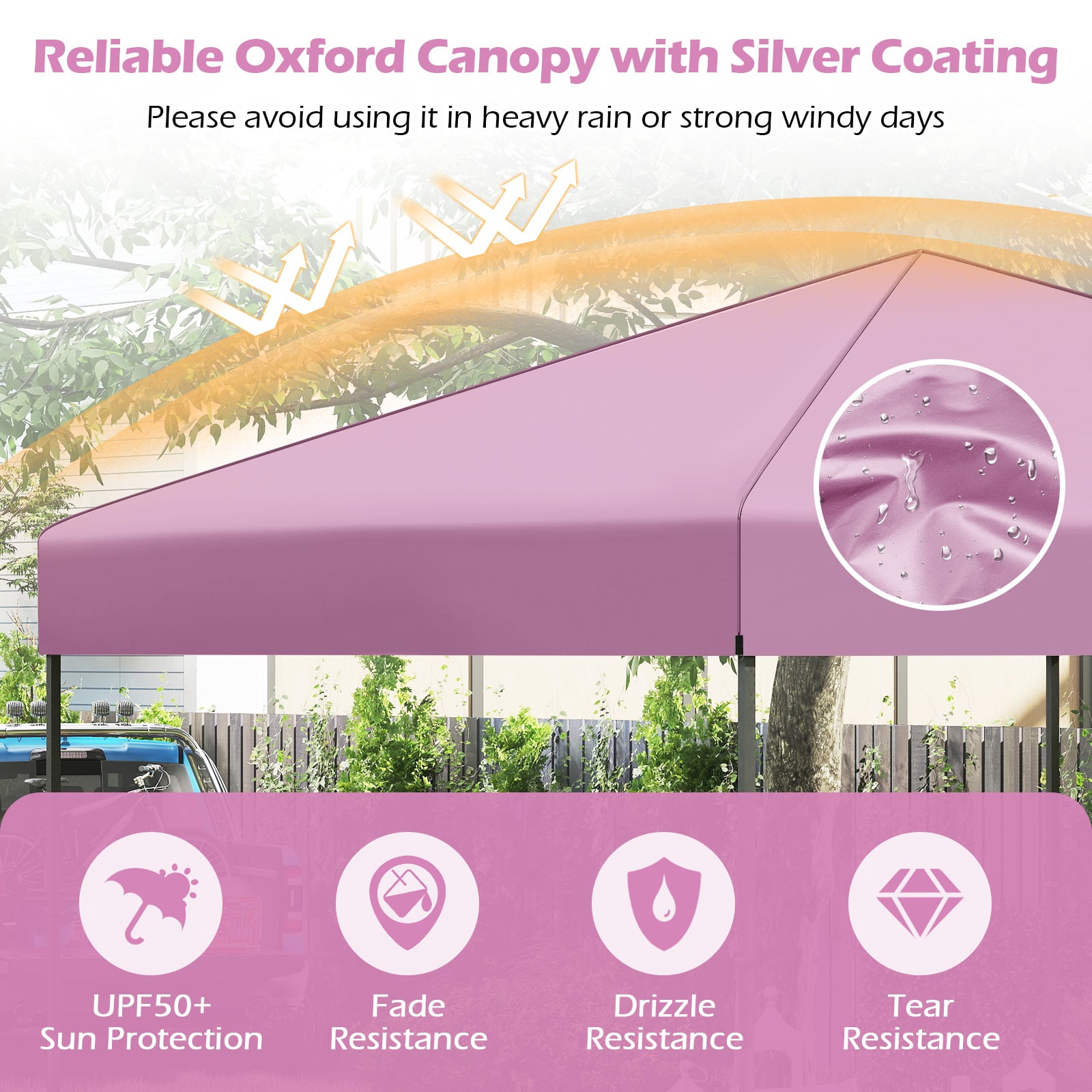 300 x 295 cm Pop up Canopy Tent with Portable Carrying Bag and Wind Ropes-Pink