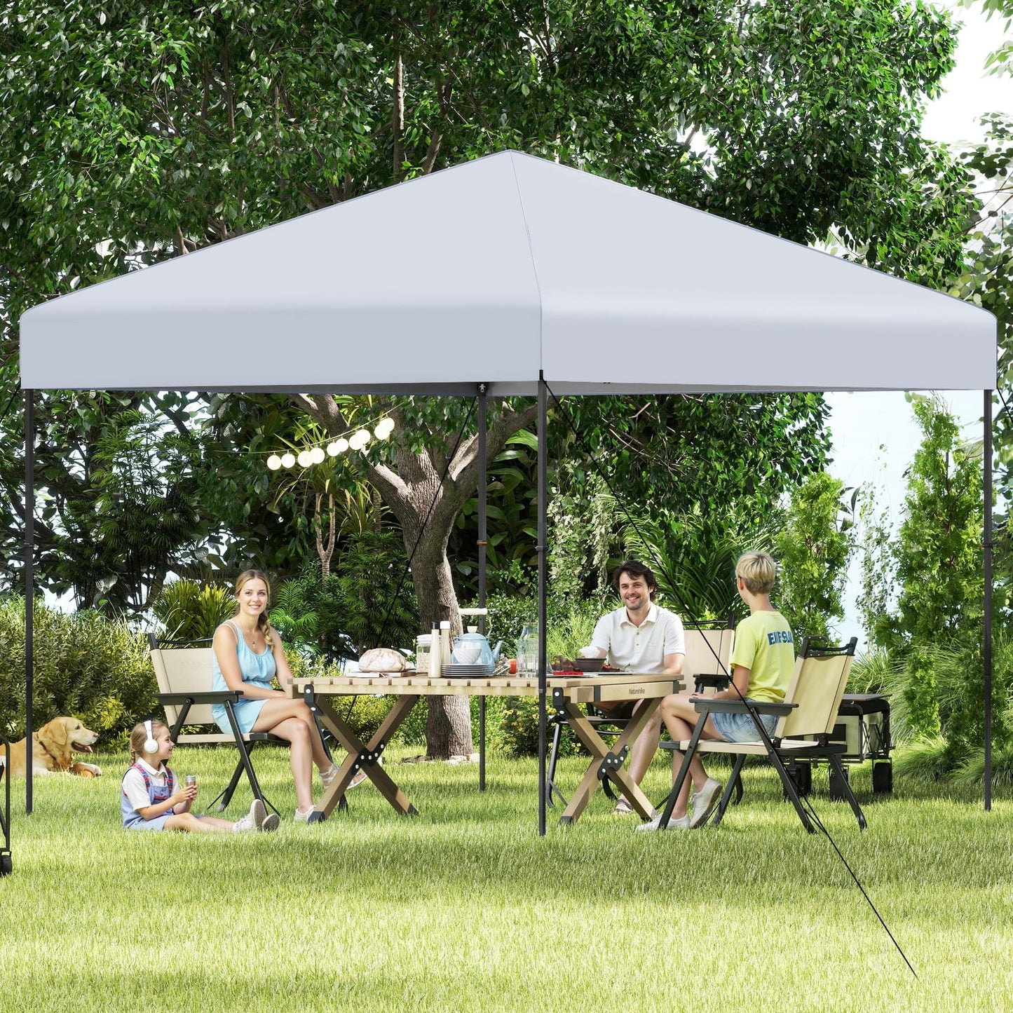 300 x 295 cm Pop up Canopy Tent with Portable Carrying Bag and Wind Ropes-White