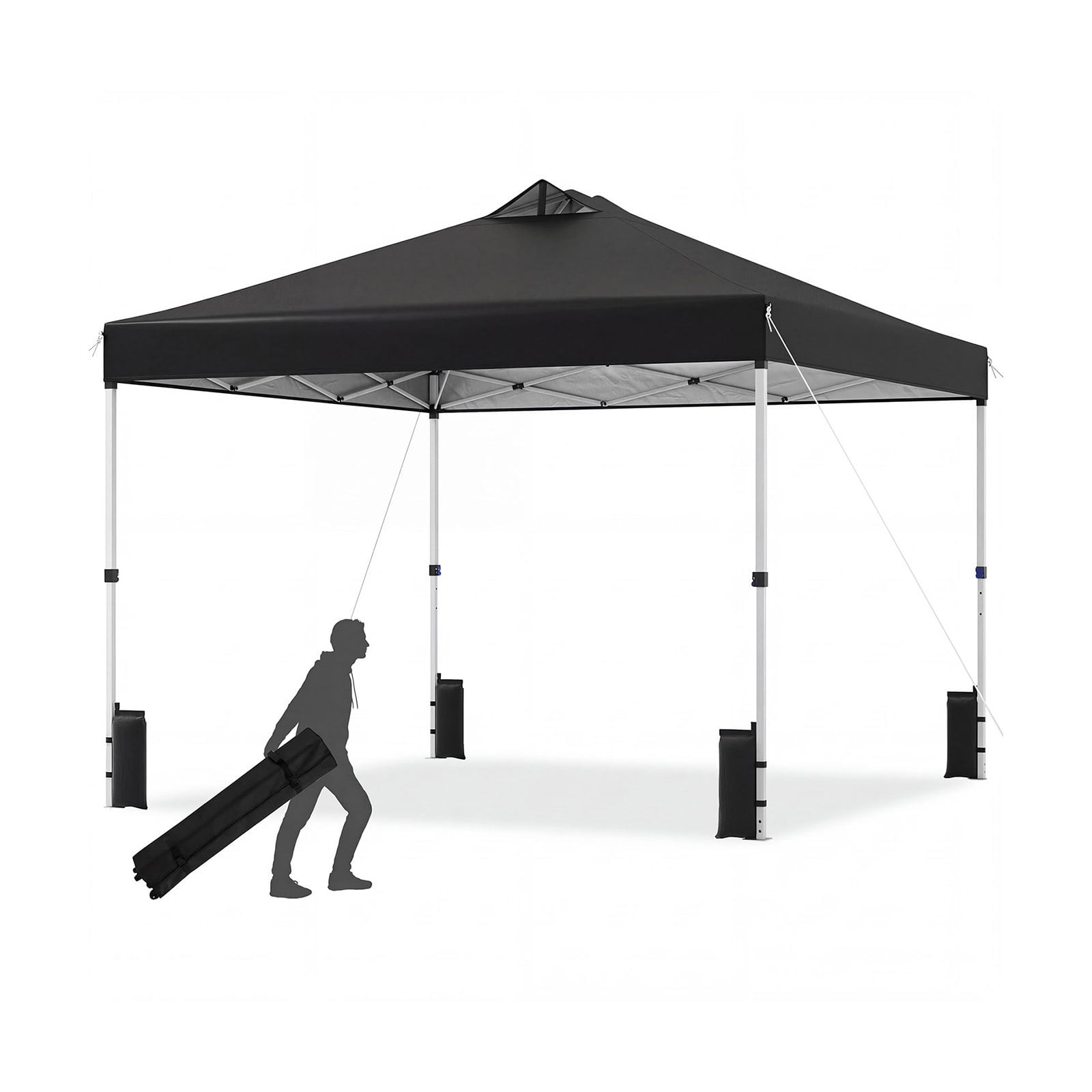 300 x 300 cm Pop up Canopy Tent 1 Person Easy Setup Gazebo Shelter with 1 Button Push-Black