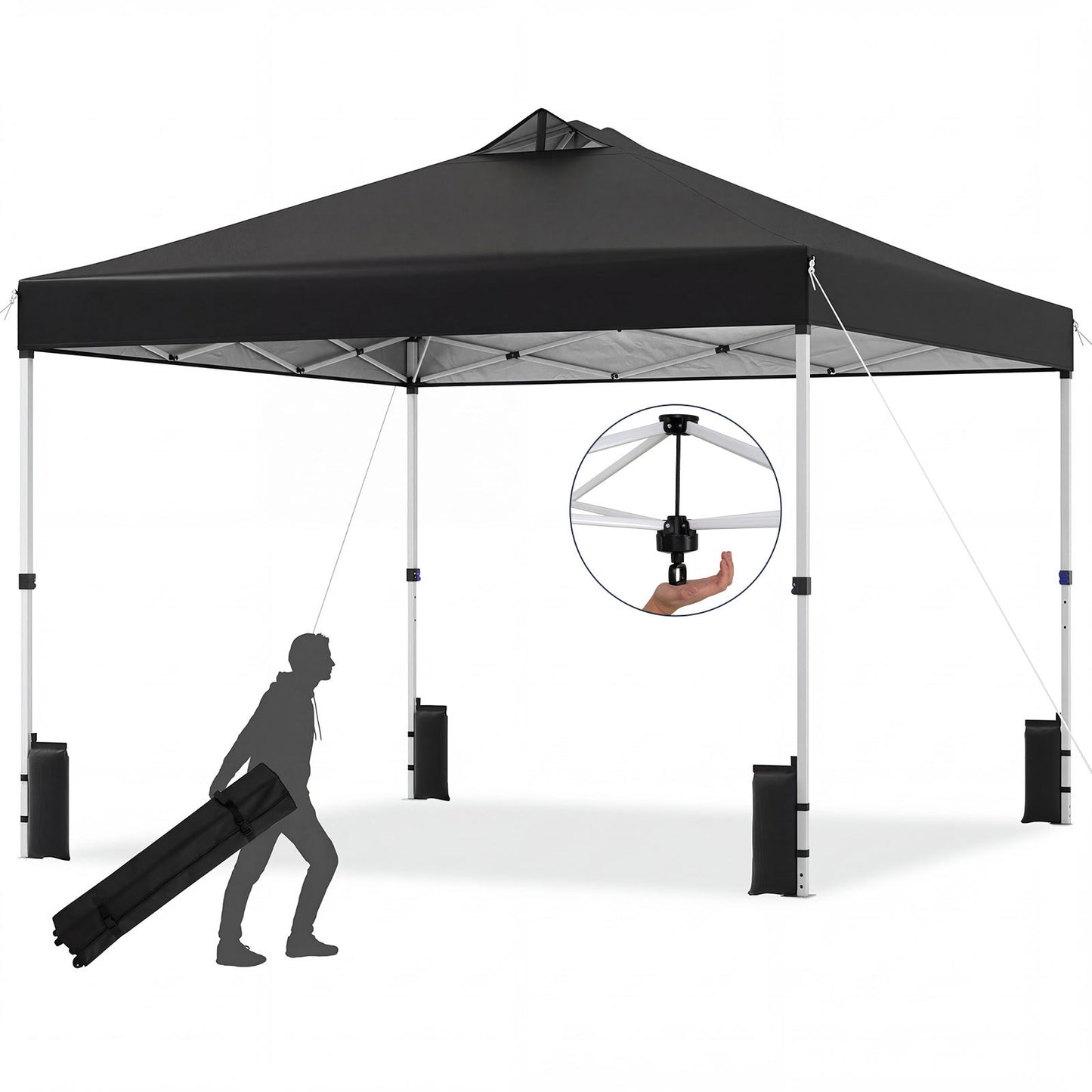 300 x 300 cm Pop up Canopy Tent 1 Person Easy Setup Gazebo Shelter with 1 Button Push-Black