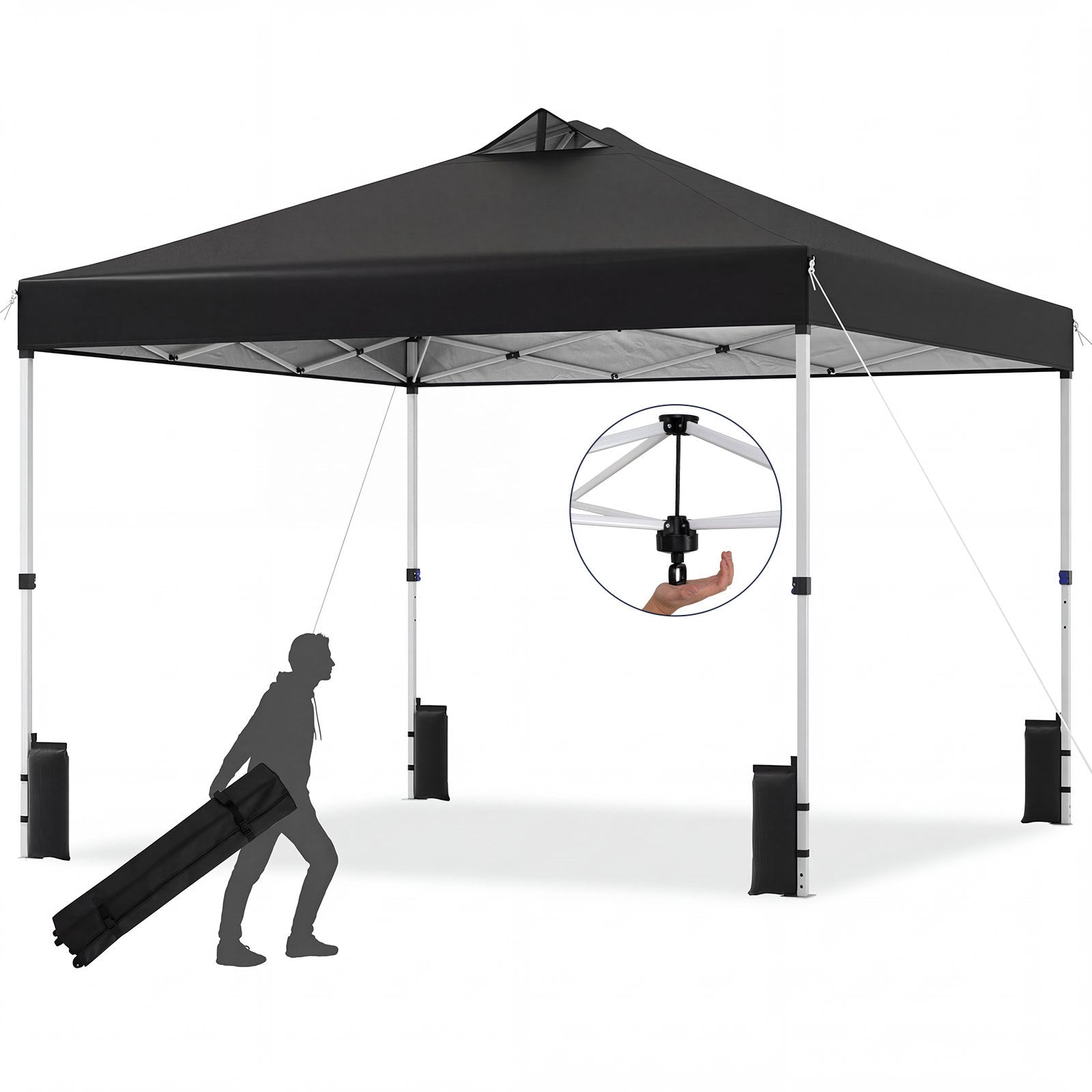 300 x 300 cm Pop up Canopy Tent 1 Person Easy Setup Gazebo Shelter with 1 Button Push-Black