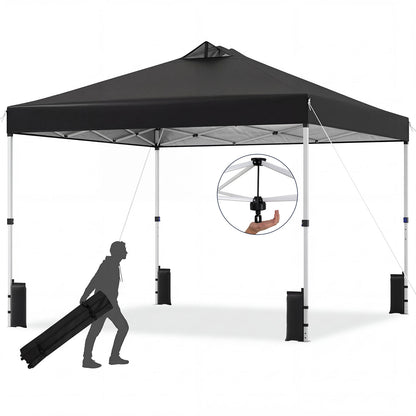 300 x 300 cm Pop up Canopy Tent 1 Person Easy Setup Gazebo Shelter with 1 Button Push-Black