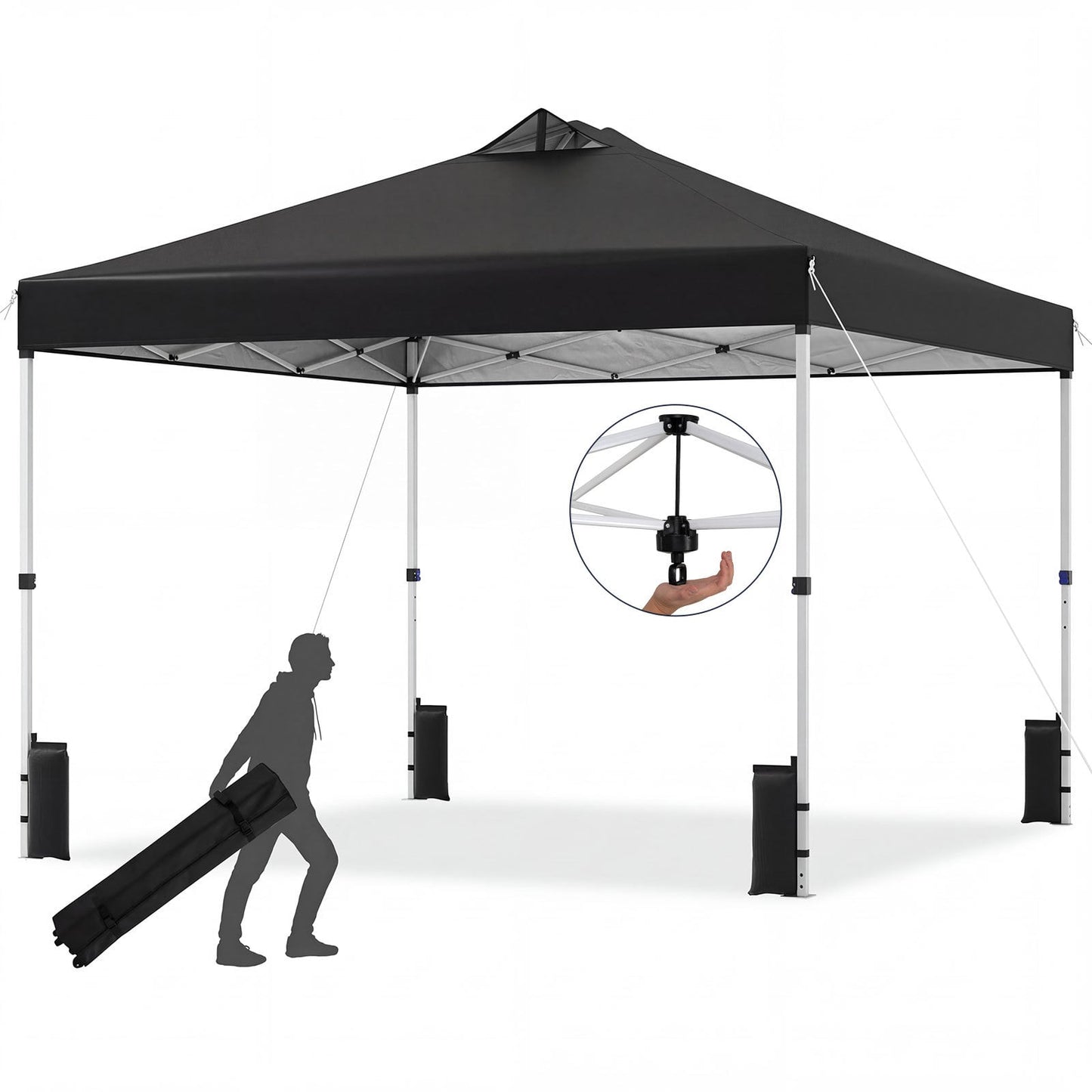 300 x 300 cm Pop up Canopy Tent 1 Person Easy Setup Gazebo Shelter with 1 Button Push-Black