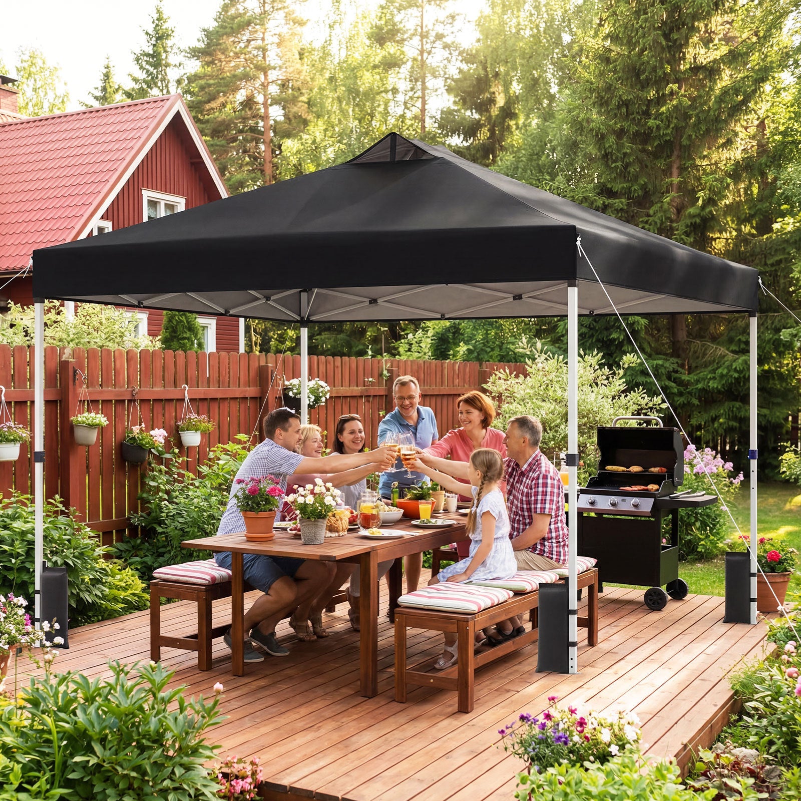 300 x 300 cm Pop up Canopy Tent 1 Person Easy Setup Gazebo Shelter with 1 Button Push-Black