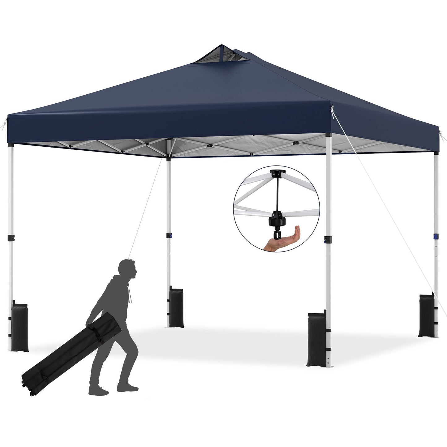 300 x 300 cm Pop up Canopy Tent 1 Person Easy Setup Gazebo Shelter with 1 Button Push-Blue