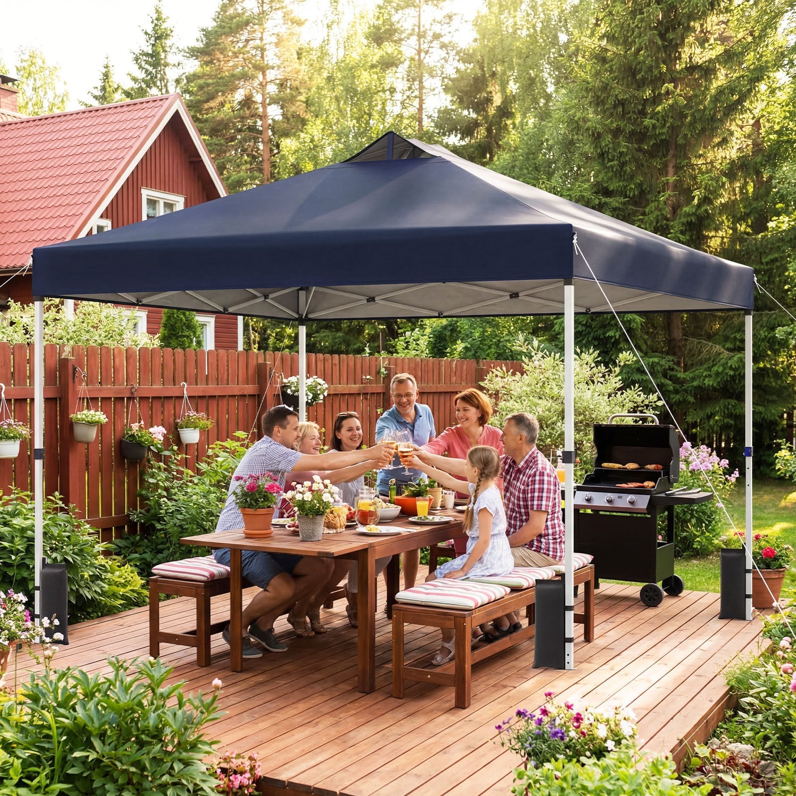 300 x 300 cm Pop up Canopy Tent 1 Person Easy Setup Gazebo Shelter with 1 Button Push-Blue