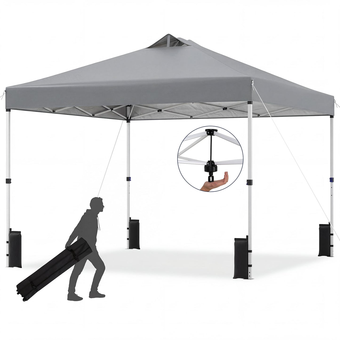 300 x 300 cm Pop up Canopy Tent 1 Person Easy Setup Gazebo Shelter with 1 Button Push-Grey