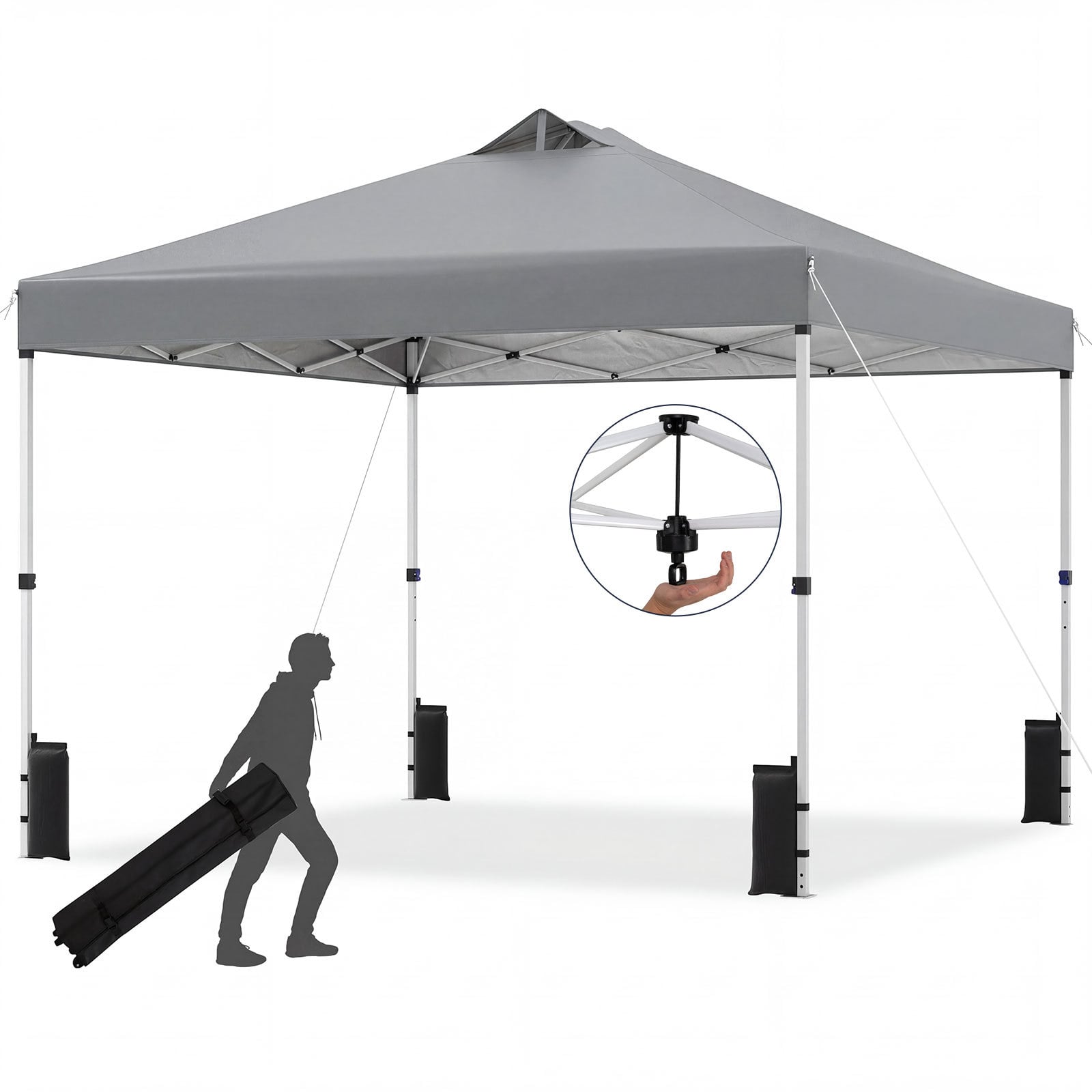 300 x 300 cm Pop up Canopy Tent 1 Person Easy Setup Gazebo Shelter with 1 Button Push-Grey