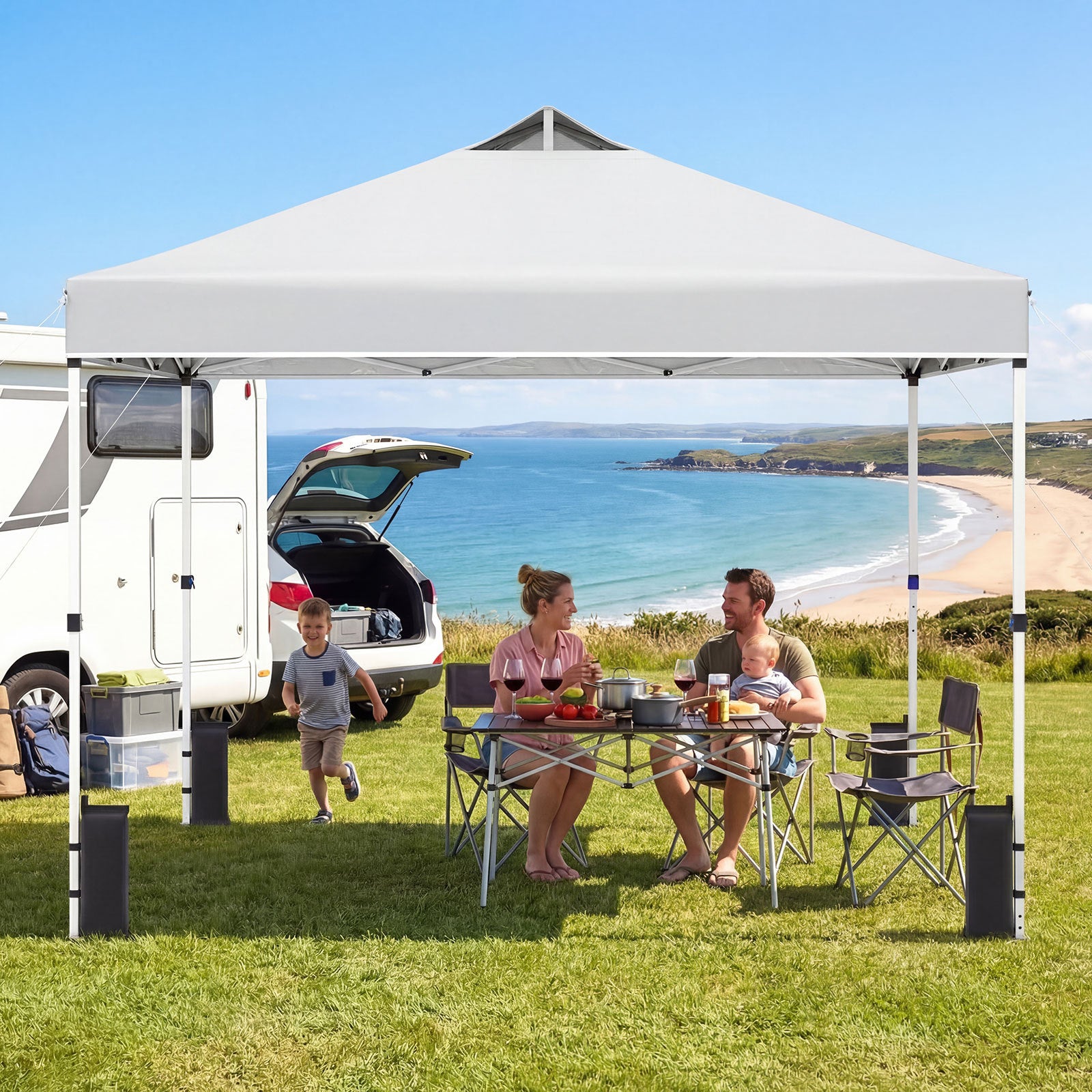 300 x 300 cm Pop up Canopy Tent 1 Person Easy Setup Gazebo Shelter with 1 Button Push-White
