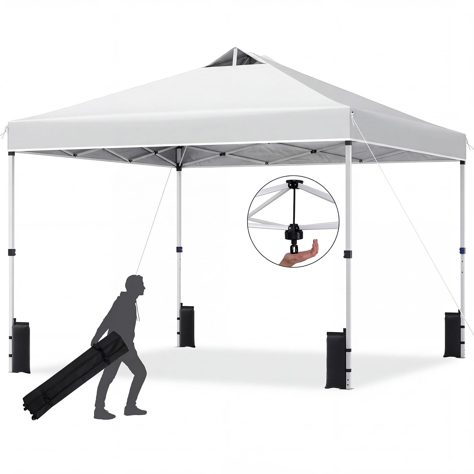 300 x 300 cm Pop up Canopy Tent 1 Person Easy Setup Gazebo Shelter with 1 Button Push-White