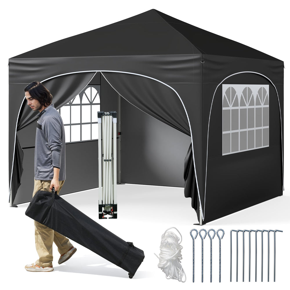 300 x 300 cm Pop up Canopy Tent with 4 Removable Sidewall and Wheeled Bag-Black