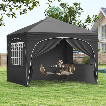 300 x 300 cm Pop up Canopy Tent with 4 Removable Sidewall and Wheeled Bag-Grey