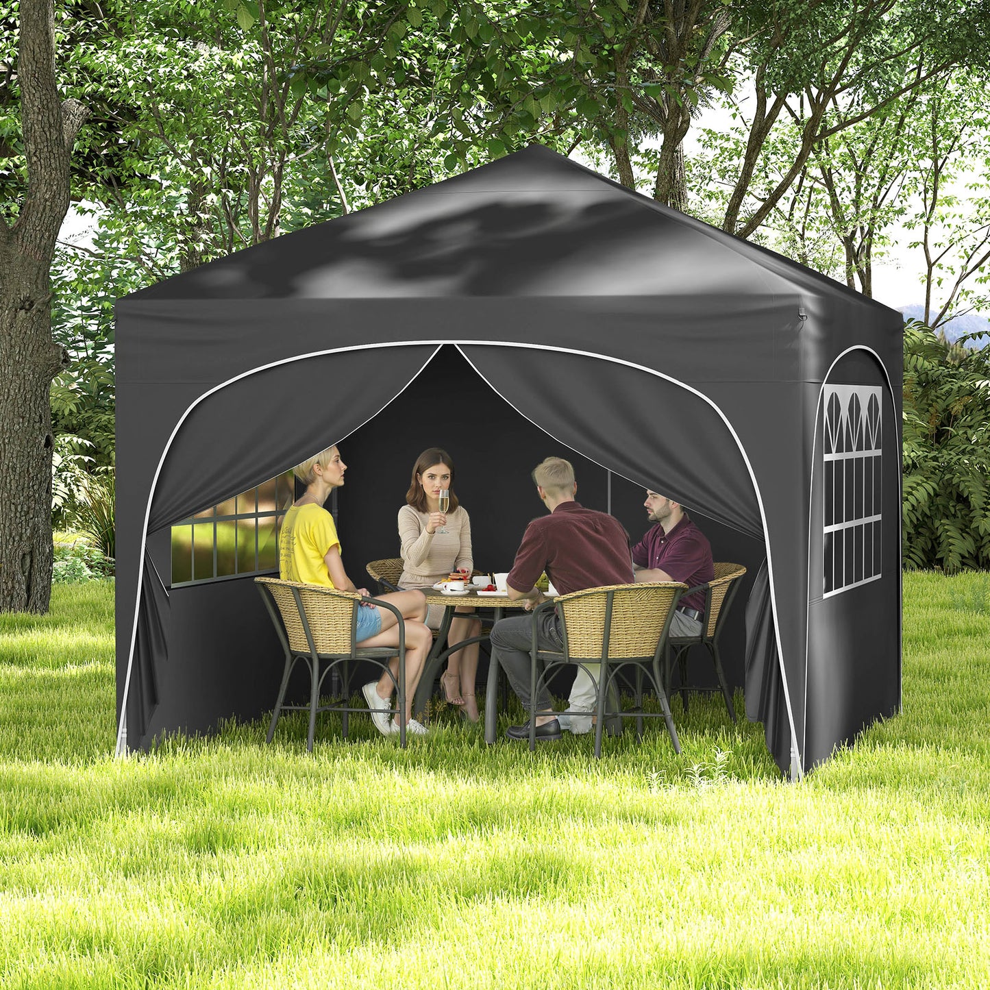 300 x 300 cm Pop up Canopy Tent with 4 Removable Sidewall and Wheeled Bag-Grey